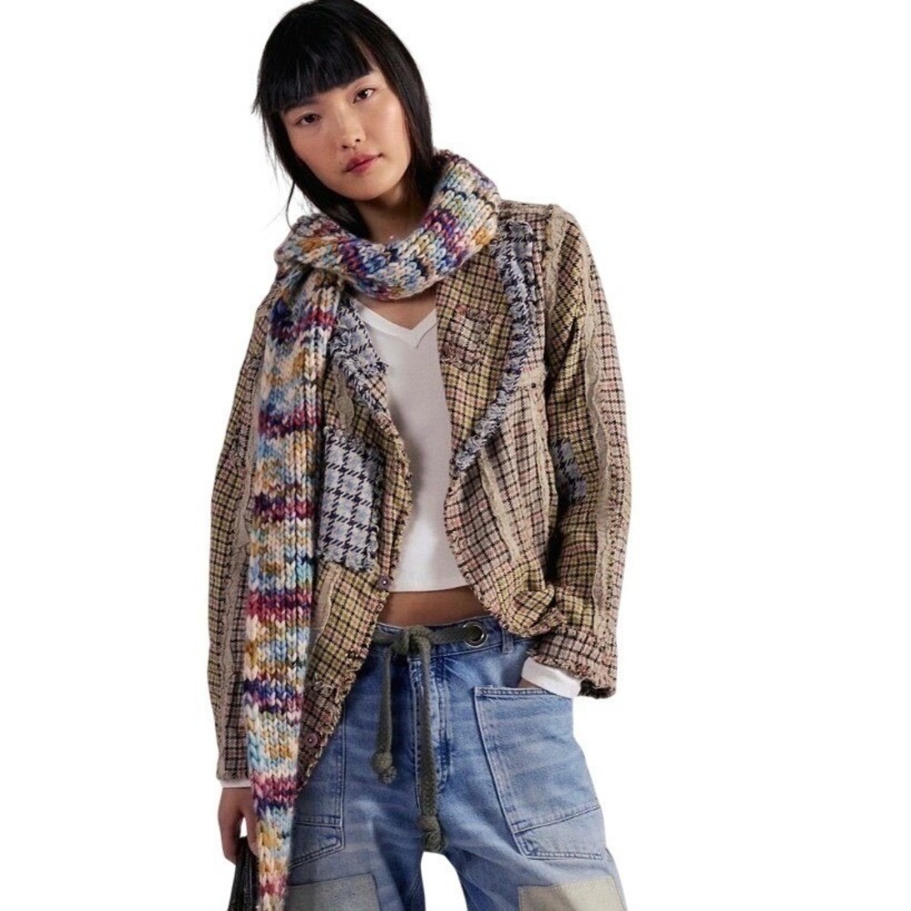 Magnolia Pearl Piecewise Hazeltine Jacket Plaid Patches NWT Yarn Dyed Chanael